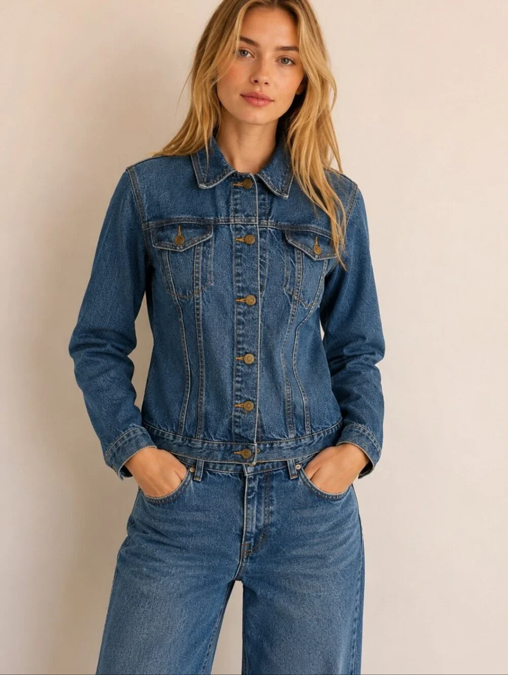 Y2K For Joseph Trucker Style Denim Jean classic Preppy Jacket Sz L